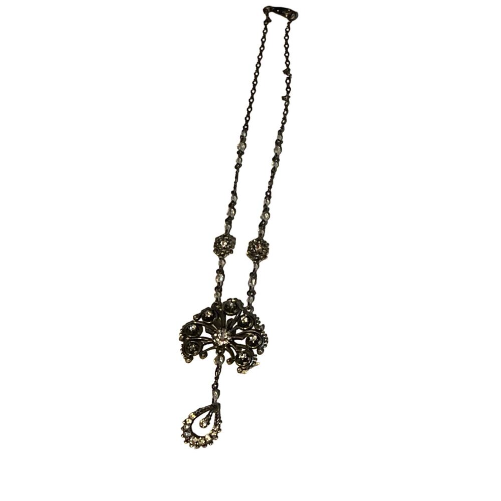 Victorian Crystal & Rhinestone Double Pendant Necklace - Picture 4 of 14